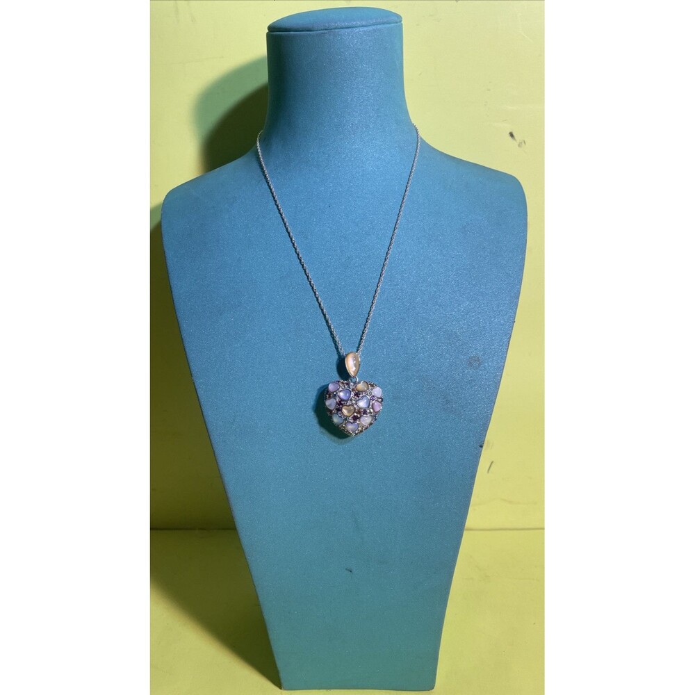 Vintage Sterling Heart Pendant Necklace w/ Prong Citrine Garnet Tourmaline Therm